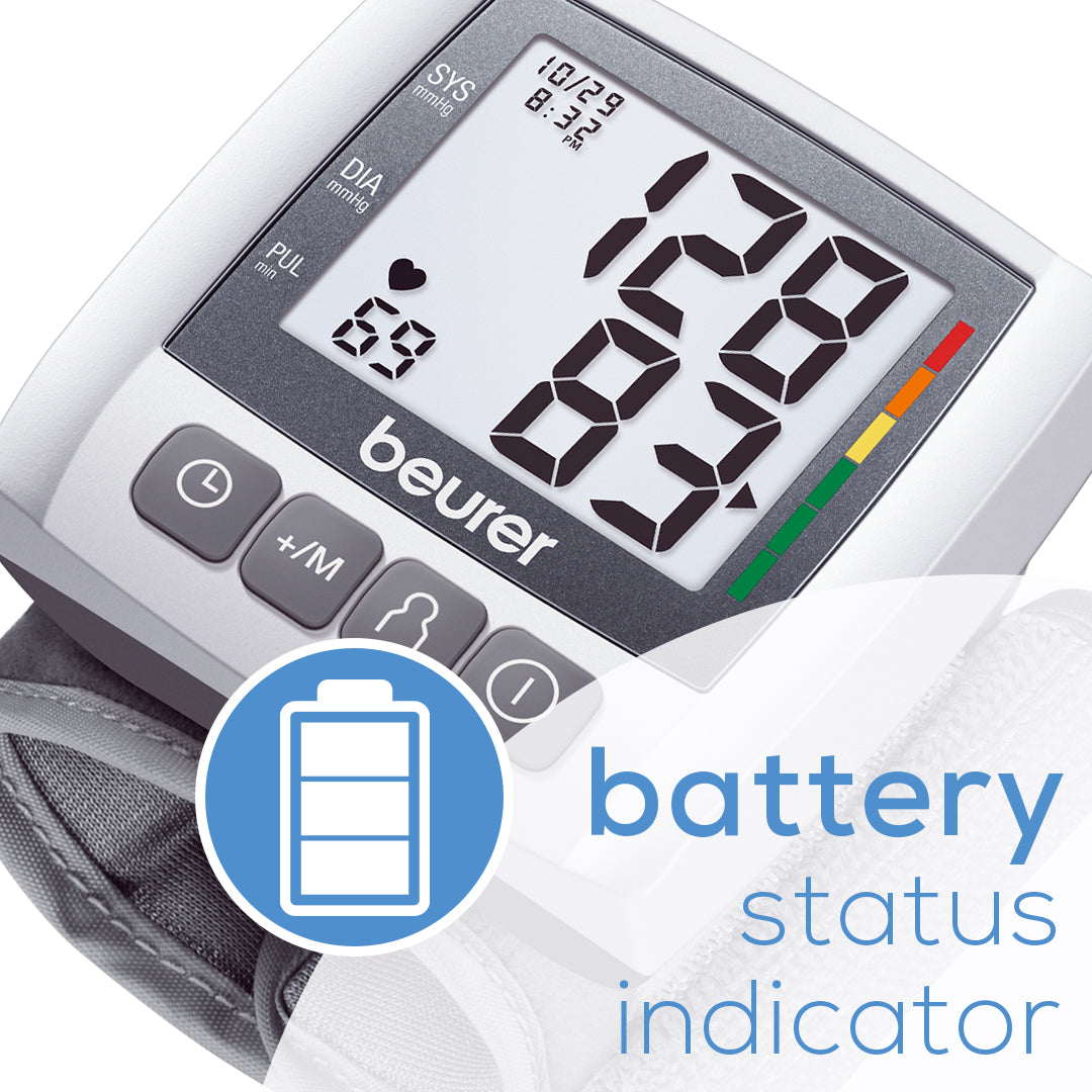 beurer wrist blood pressure monitor bc30 battery status indicator