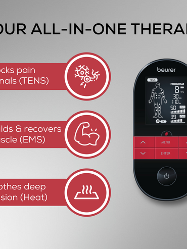 3-in-1 TENS EMS Unit with Heat Therapy | Pain Relief & Muscle Stimulation Device