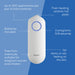 Product overview with features: battery-powered, two programs, no chemicals, safe for adults and children.