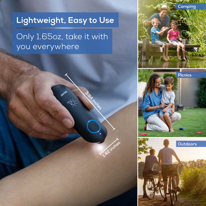Close-up of lightweight device in hand; highlights portability and ease of use for outdoor activities.