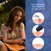 Woman using device after insect bite. Illustration shows heat application reduces irritation and swelling.