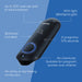 Product overview with features: battery-powered, two programs, no chemicals, safe for adults and children.