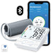 Beurer BM69W blood pressure monitor on white background and phone displaying accompanying app
