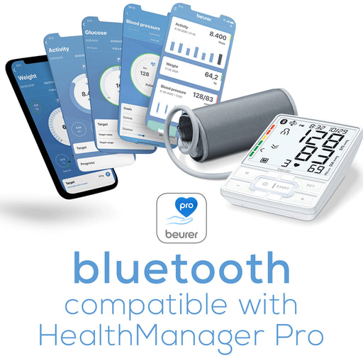 This blood pressure machine is bluetooth compatible and syncs through the Beurer HealthManager Pro app. 