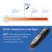 Temperature scale for BR110 showing average body temp of 98 degrees, BR110 at 122 degrees, both less than wax for hair removal at 130 degrees
