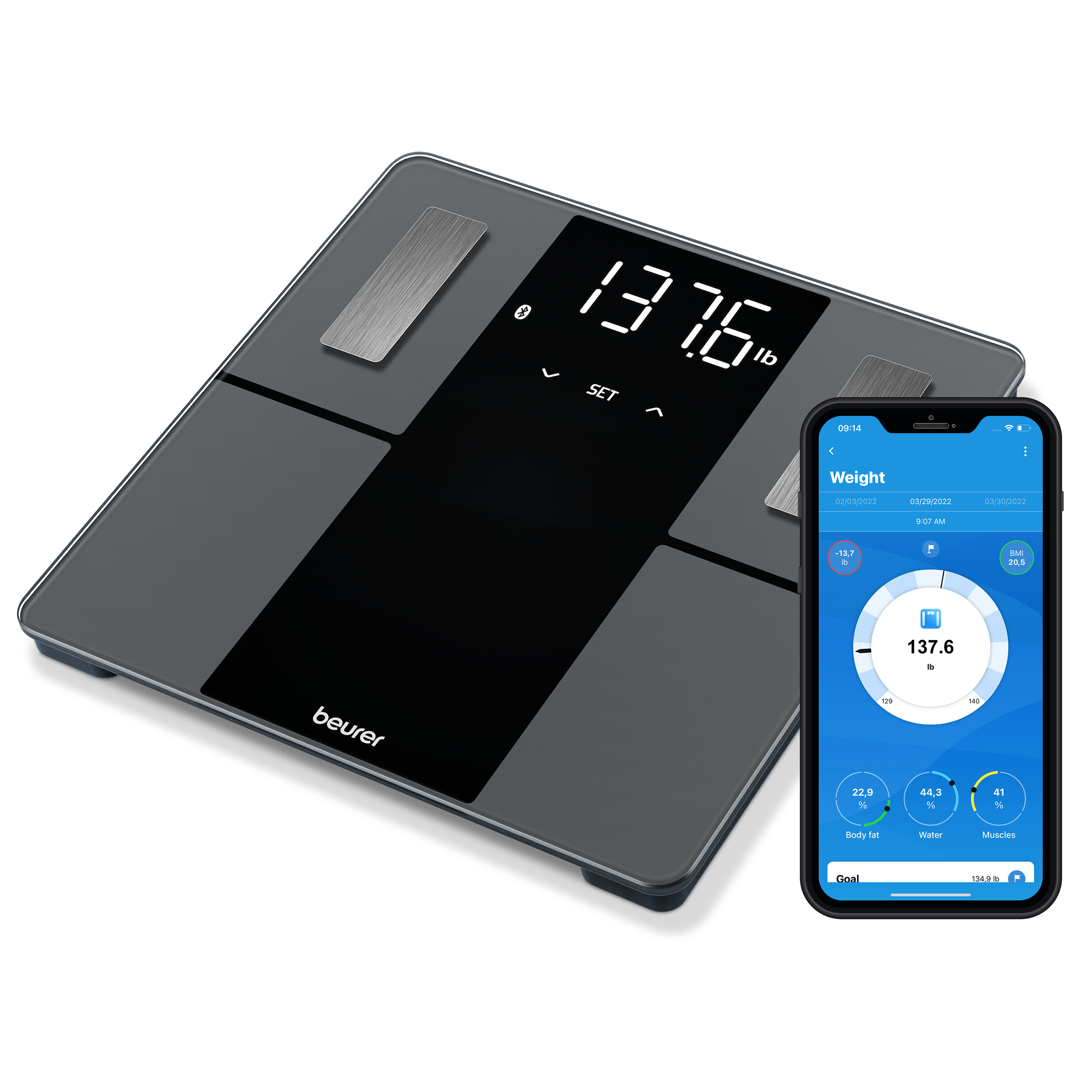 Báscula digital de grasa corporal Bluetooth Beurer, BF720 