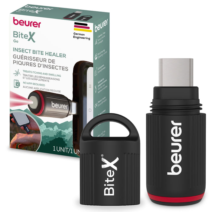 Beurer BiteX Go insect bite healer kit shown with its retail box