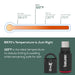 Temperature comparison graphic for a beurer BiteX Go, showing average body temperature at 98.6°F, wax removal at 130°F, and cup of coffee at 170°F, with the product highlighted at 122°F on a blue background.