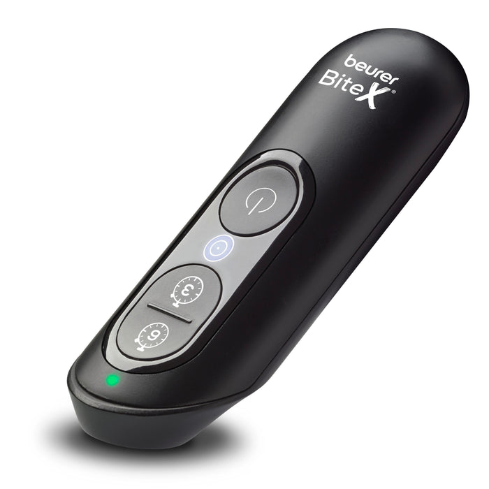A black Beurer BiteX Max device with three buttons