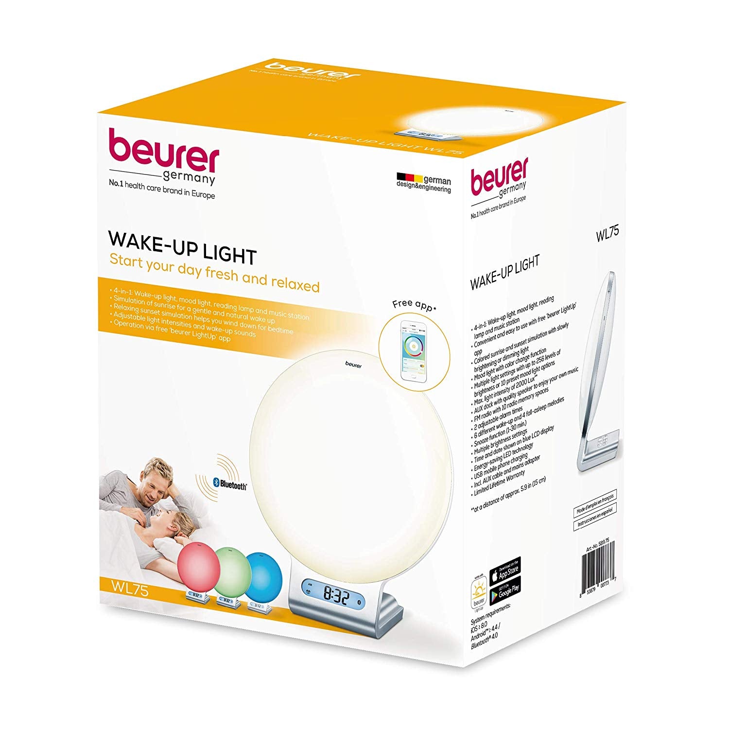 Beurer 4 in 1 Bluetooth Wake Up Light WL75 packaging