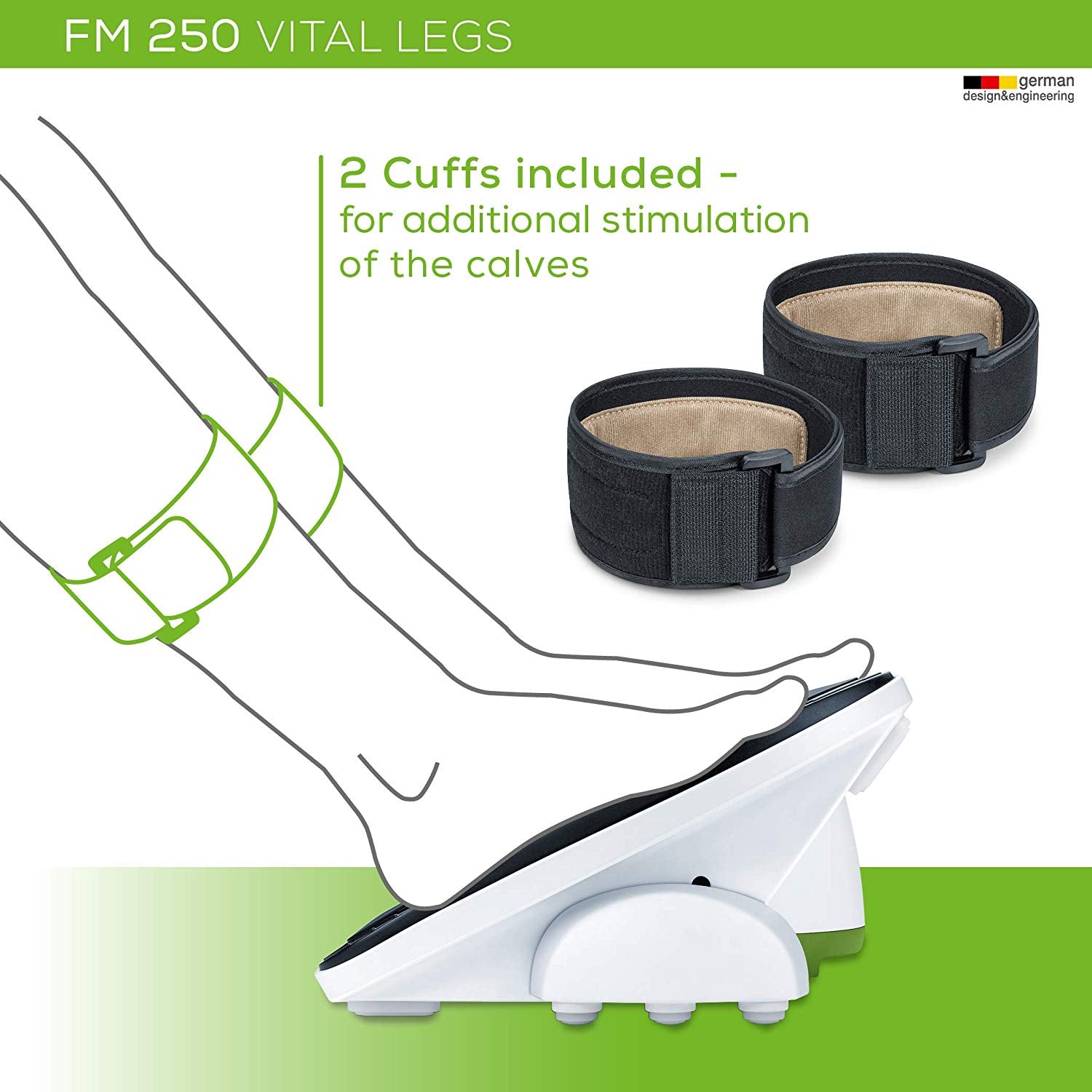 Beurer Vital Legs EMS Circulation Stimulator, FM250 2 cuffs included Beurer Vital Legs EMS Circulation Stimulator FM250 6 electrodes 25% off Revitive Circulation Booster