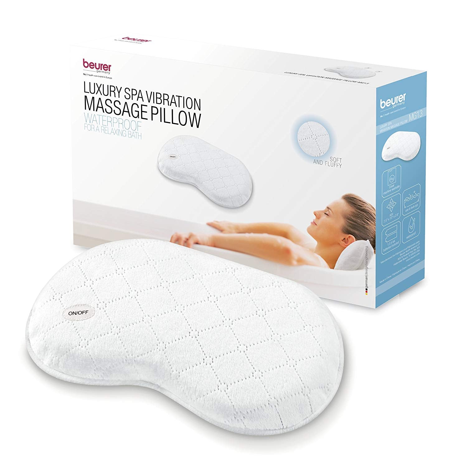 Beurer Soft Waterproof Vibrating Spa Pillow, MG13