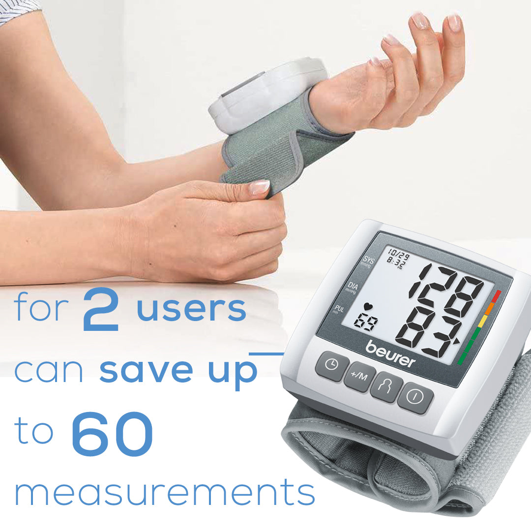 beurer wrist blood pressure monitor bc30 up to 2 users and 60 measurements