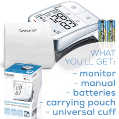 Beurer Bluetooth Smart, Wireless & Automatic Wrist Blood Pressure Monitor BC57 what you'll get and what's includes