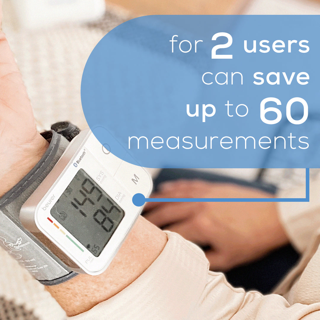 Beurer Bluetooth Smart, Wireless & Automatic Wrist Blood Pressure Monitor BC57 for 2 users can save up to 60 measurements