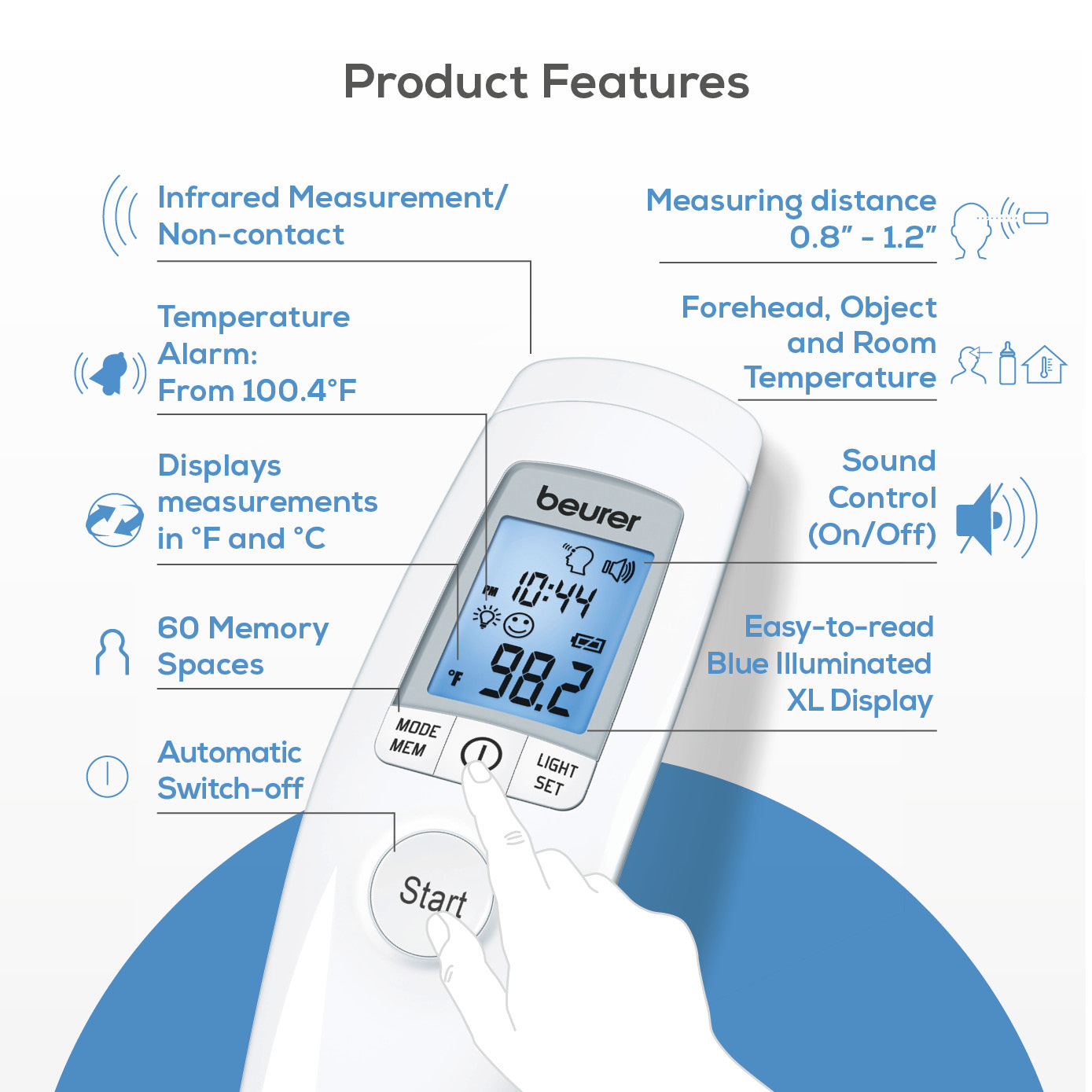 Digital LCD Display Non-contact Infrared Thermometer, C/F Reading