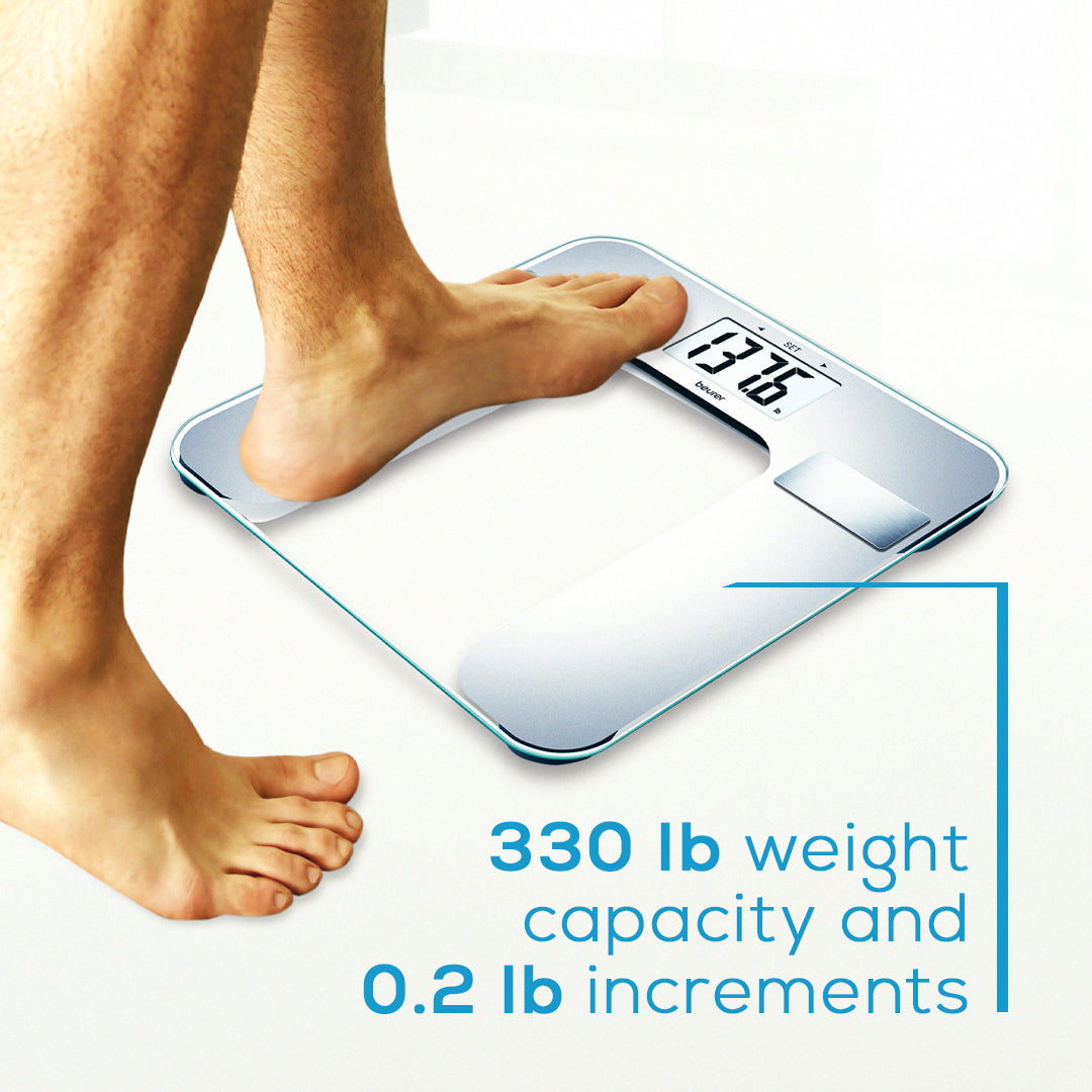 Beurer Silver Body Fat Analyzer Scale, BF130 weight capacity and increments 