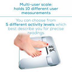 Beurer Silver Body Fat Analyzer Scale, BF130 multi use scale with 5 activity levels