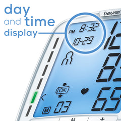 Beurer Talking Upper Arm Blood Pressure Monitor, BM50 day and time display