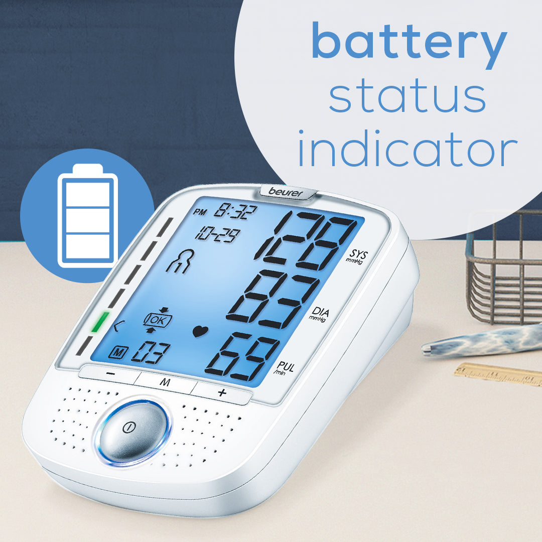 Beurer Talking Upper Arm Blood Pressure Monitor, BM50 battery status indicator