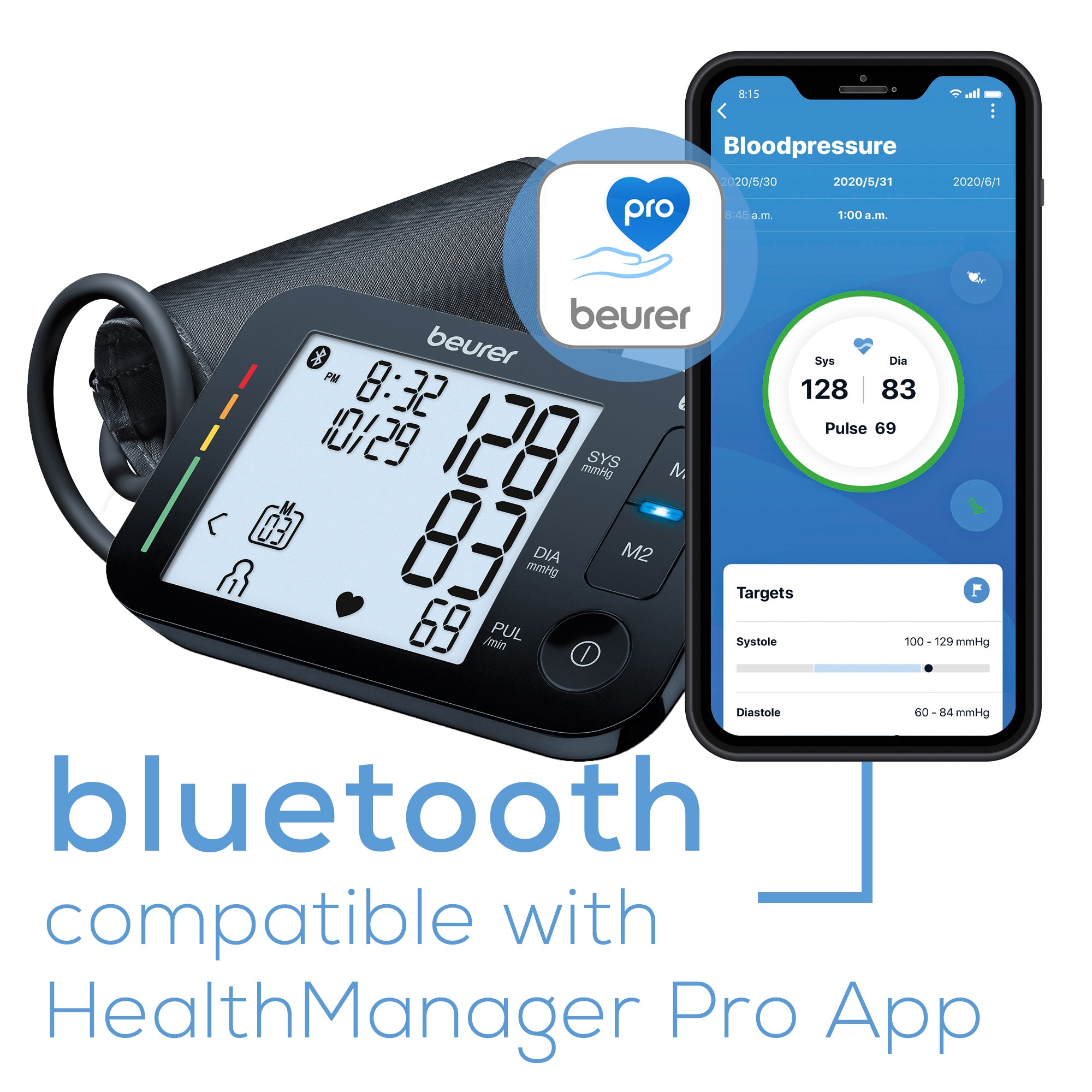 Beurer Upper Arm Blood Pressure Monitor, BM54 Bluetooth compatibility 