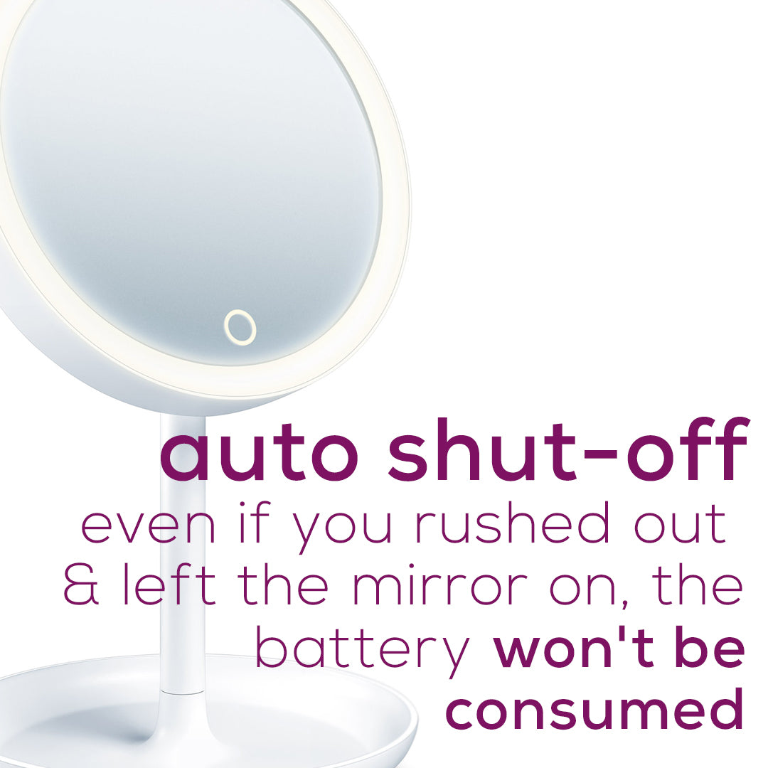 Beurer Illuminated Cosmetics Mirror, BS45 auto shut off battery wont be consumed