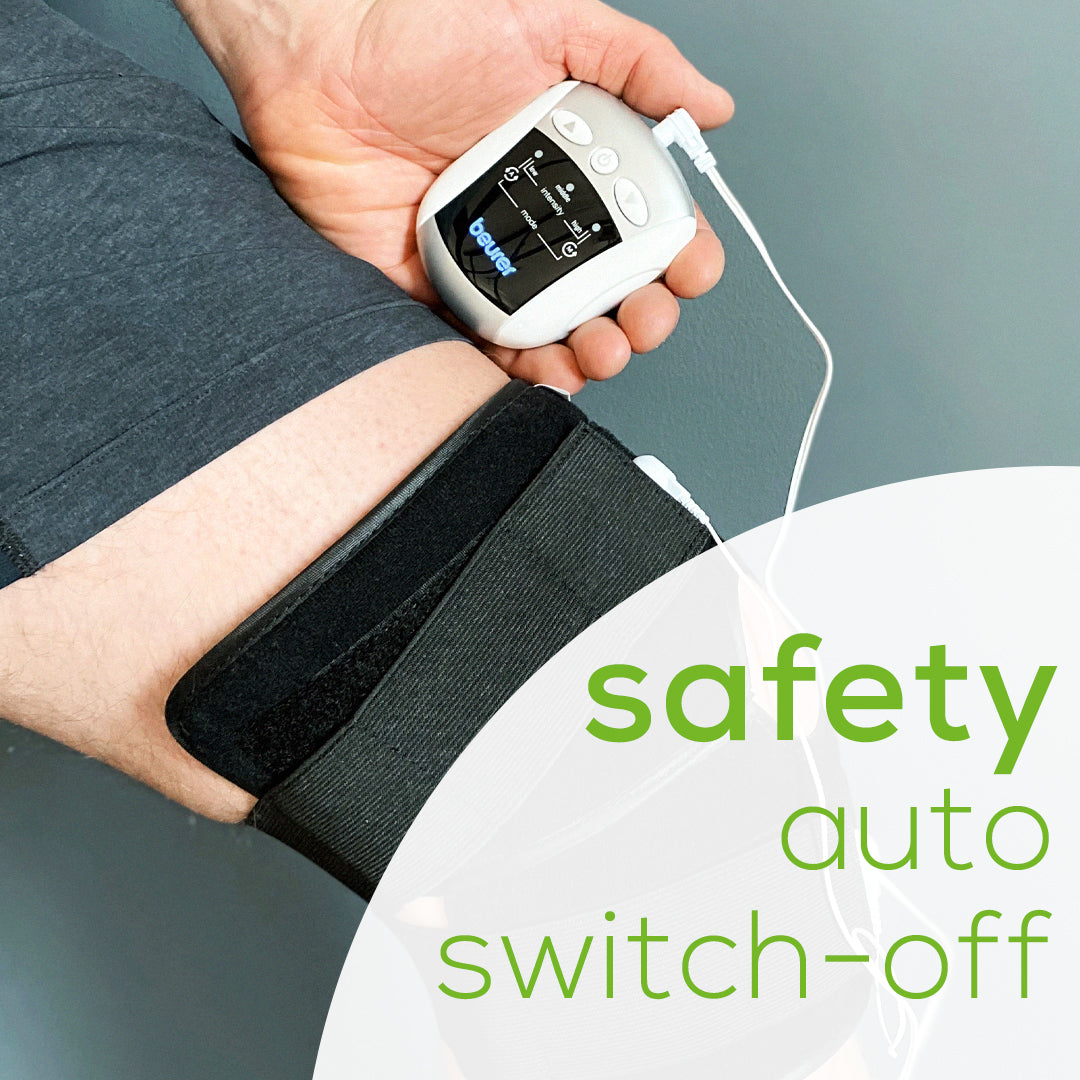 Beurer EM34 2-in-1 Knee & Elbow TENS Unit safety auto switch