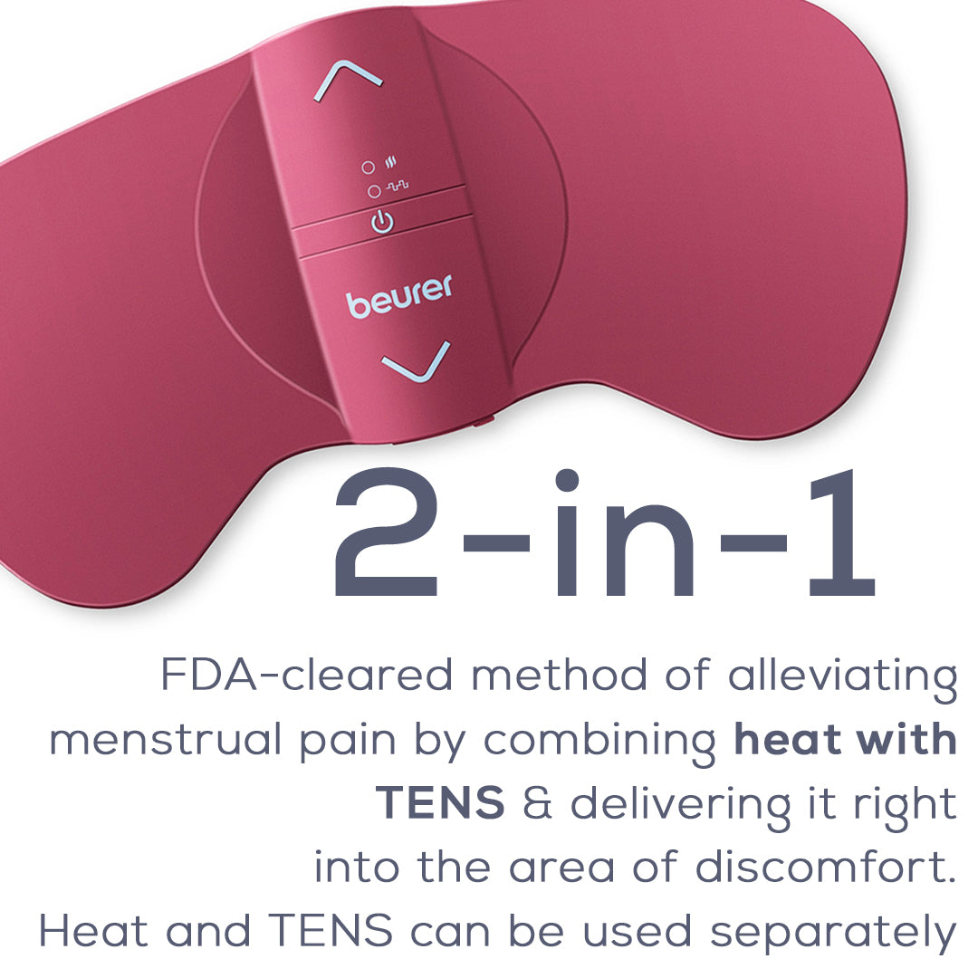 Beurer Menstrual Relief Relax EM50 2-in-1 FDA cleared method of alleviating menstrual pain by combining heat with tens and delivering it right into the area of discomfort
