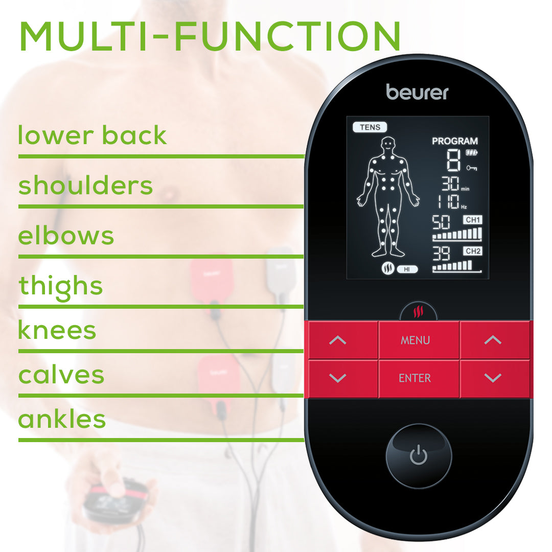 Beurer EM34 TENS Unit Muscle Stimulator, 2-in-1 Knee & Elbow TENS Machine,  E-Stim Device for Knee Pain Relief with 25 Intensity Levels, Electric