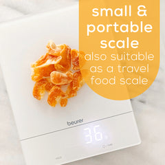 Beurer Digital Kitchen Food Scale, KS34 White small and portable scale also suitable as a travel food scale