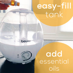 Beurer LB27 Ultrasonic Air Humidifier easy fill tank add essential oils