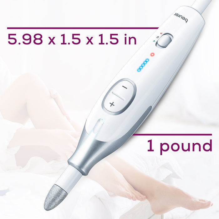 size and dimensions of the mani pedi MP42 by beurer 5.98 x 1.5 x 1.5 in and weights 1 pound