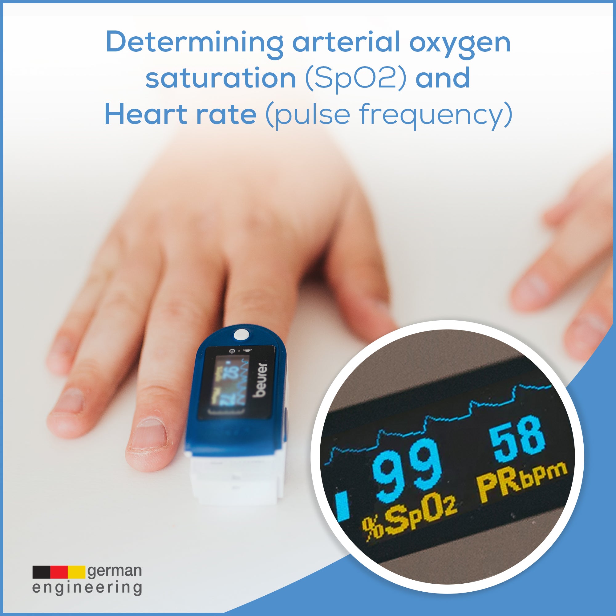 Beurer PO50 Fingertip Pulse Oximeter determining arterial oxygen