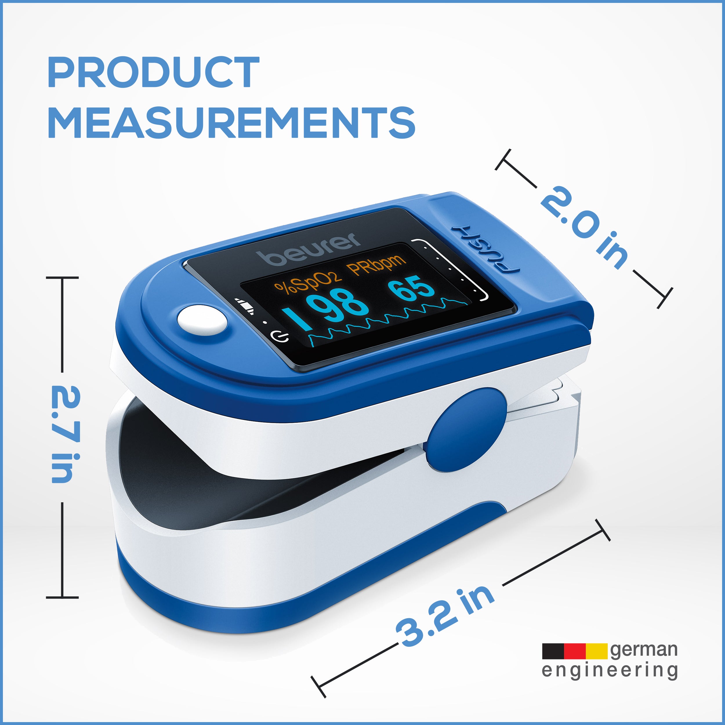 Beurer PO50 Fingertip Pulse Oximeter  dimensions