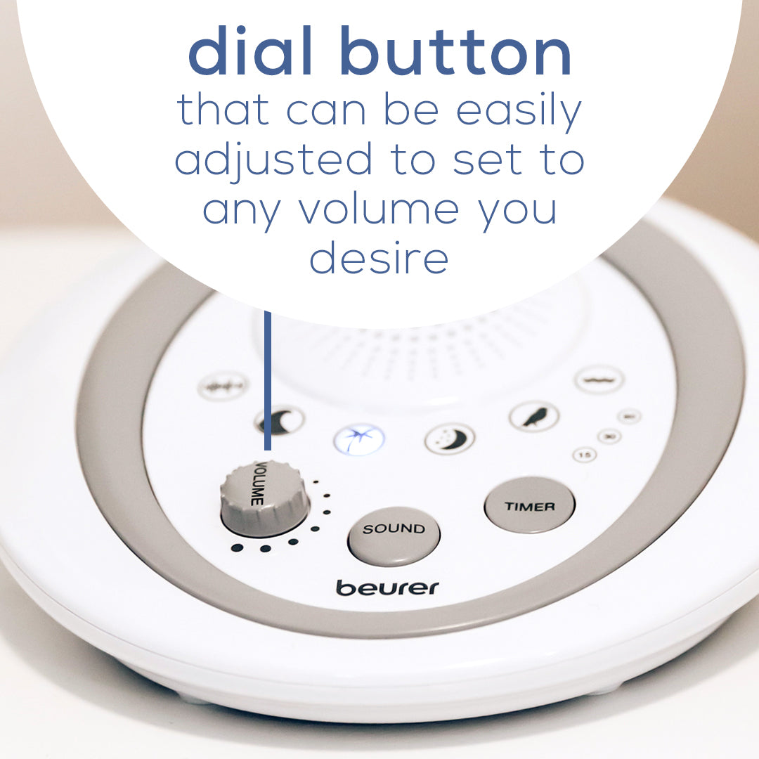 Beurer White Noise Machine, WN50 dial button can easily be adjusted to set any volume you desire 