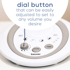 Beurer White Noise Machine, WN50 dial button can easily be adjusted to set any volume you desire 